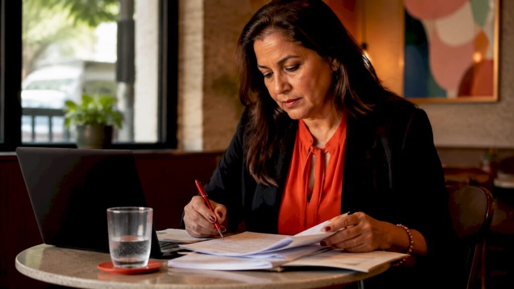 HR manager reviewing resumes in office