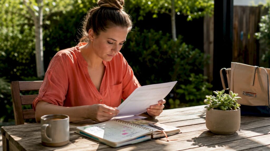 Small business owner reviewing job ad drafts at home