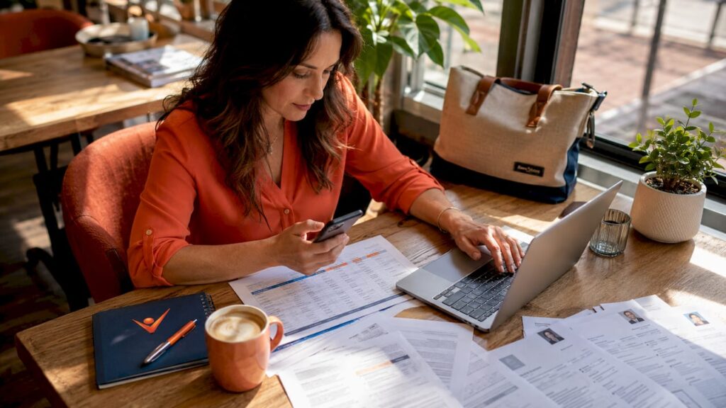 Small business owner managing recruitment at home