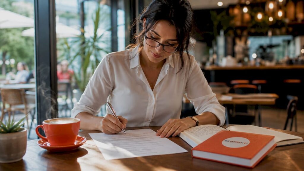 Professional woman signing employment contract