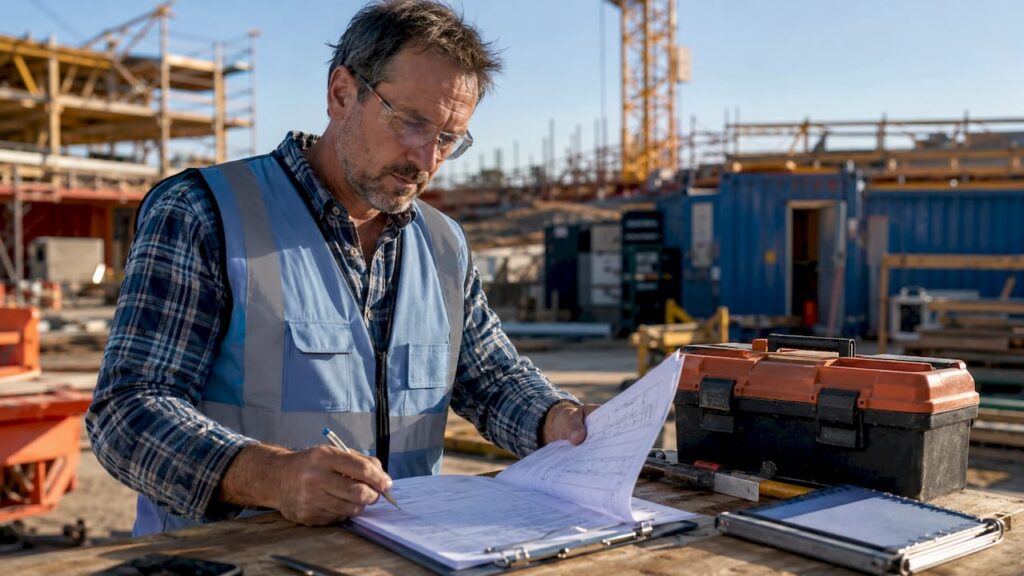 Trades supervisor reviewing recruitment papers