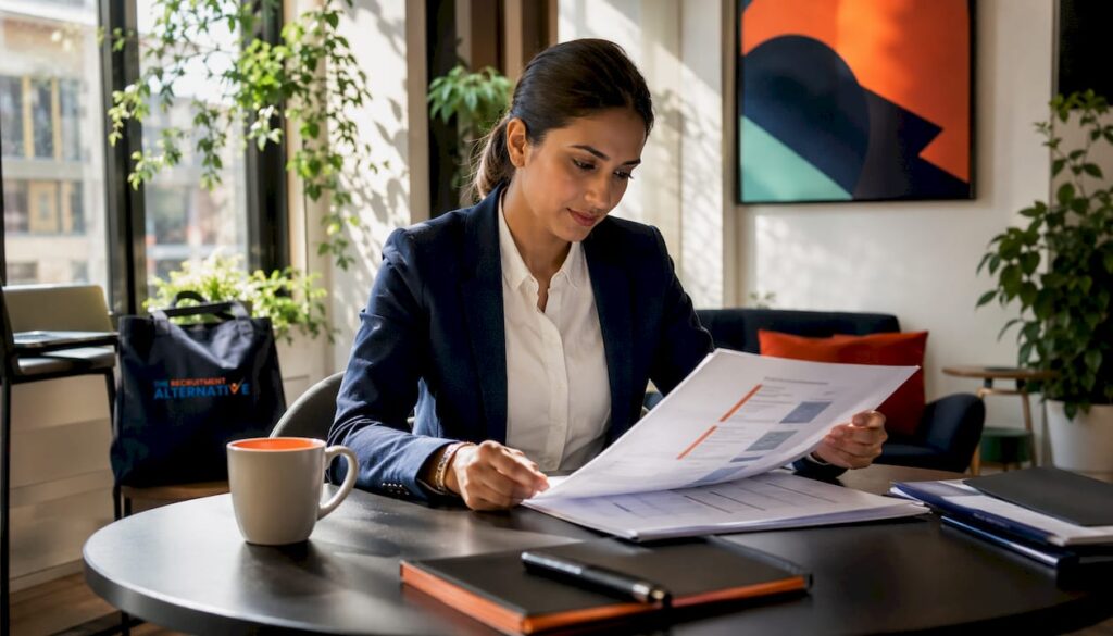 HR manager reviewing bulk hiring plan in office