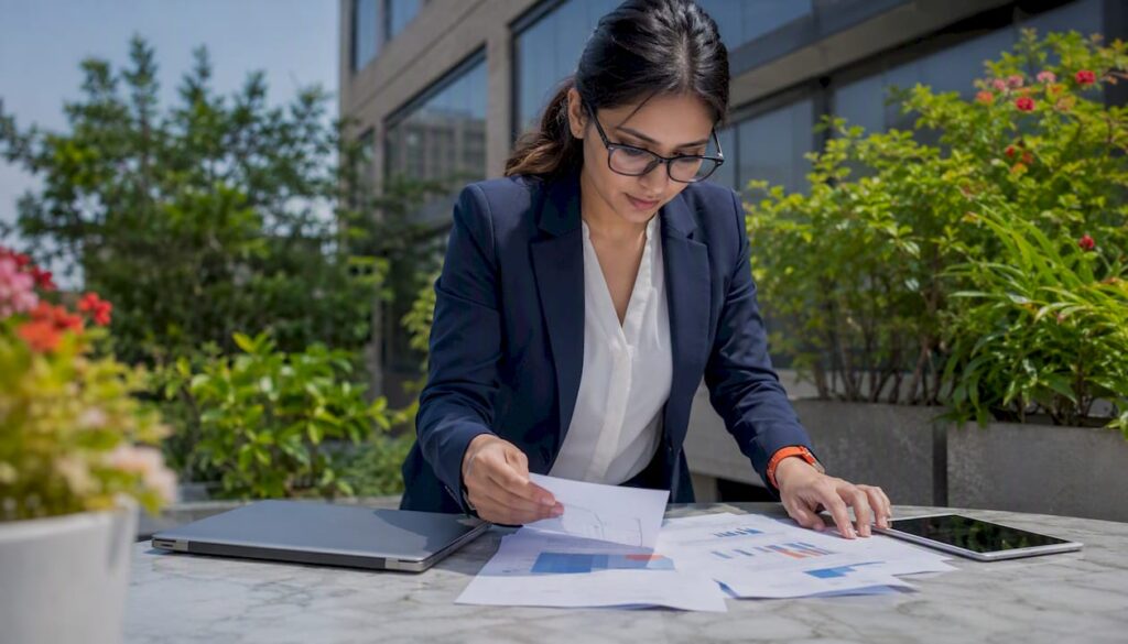 Hiring manager organizing job role documents