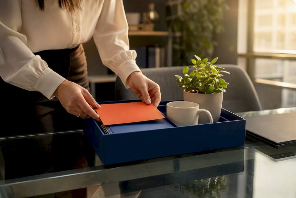 HR manager preparing onboarding welcome pack