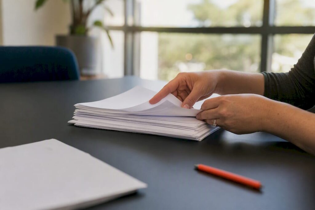 Hands selecting sales candidate resume