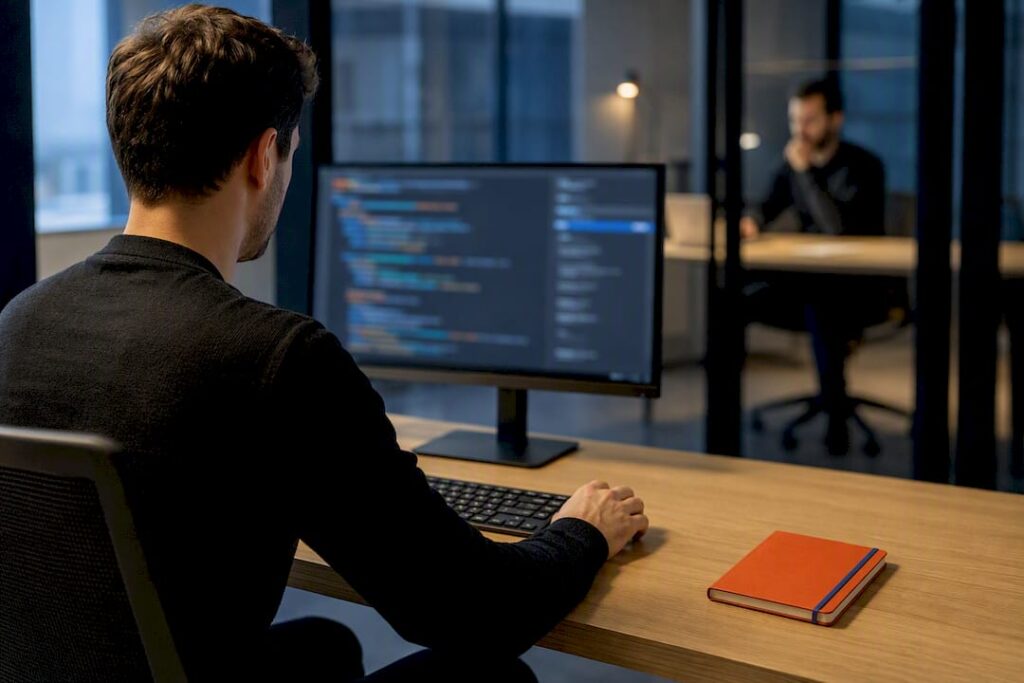 Developer completing an AI-assisted technical assessment