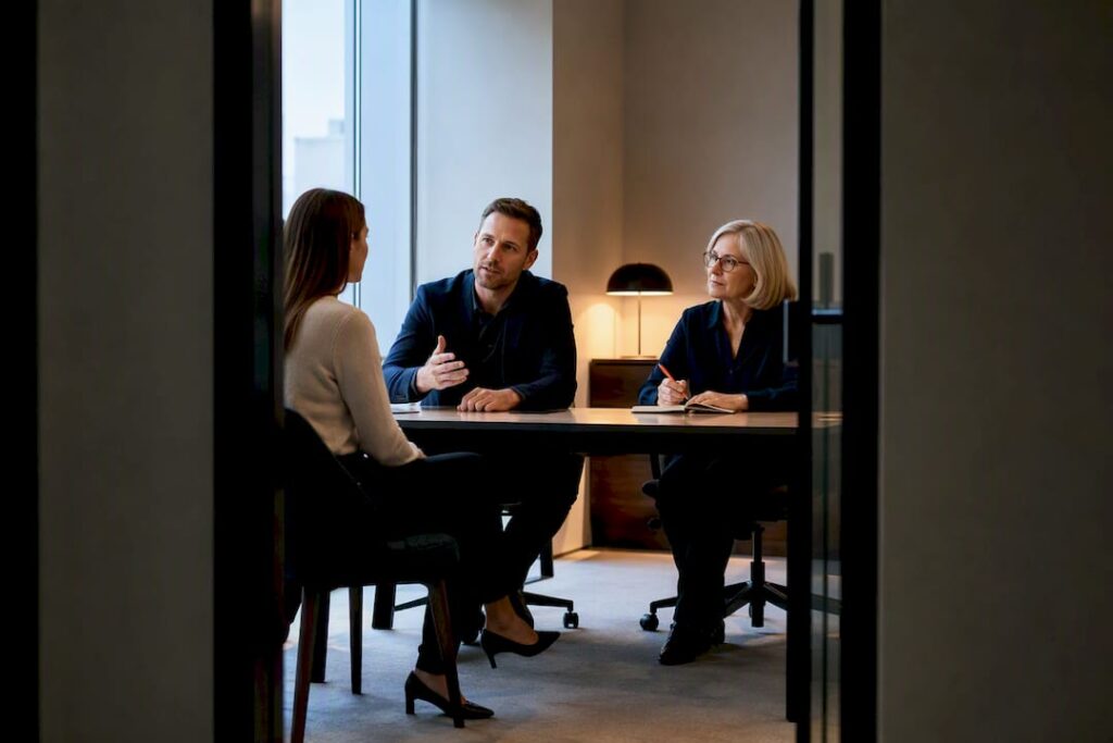 Panel conducting a structured interview