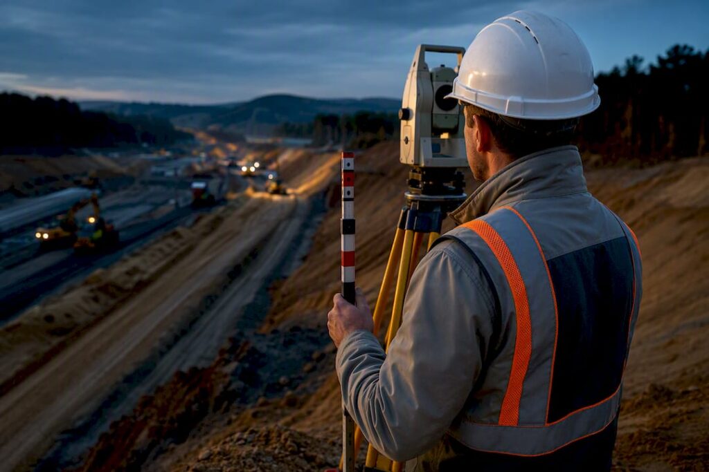 Civil engineer surveying an infrastructure construction site