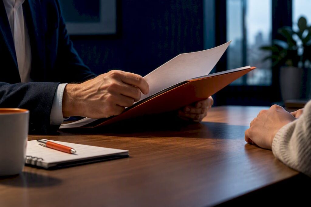 Employer reviewing an employment contract