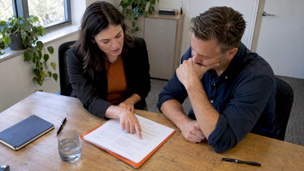 Employer reviewing recruitment guarantee agreement