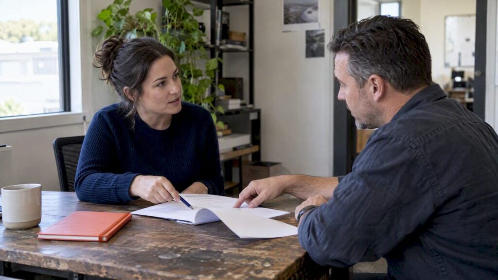 Employer and recruiter discussing payment terms
