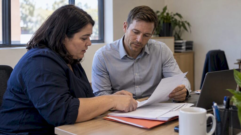 Recruiter and nurse checking registration details